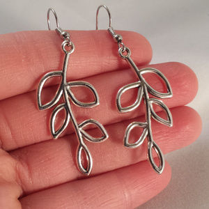 Silver Leaf Leaves Earrings Hypoallergenic Hooks